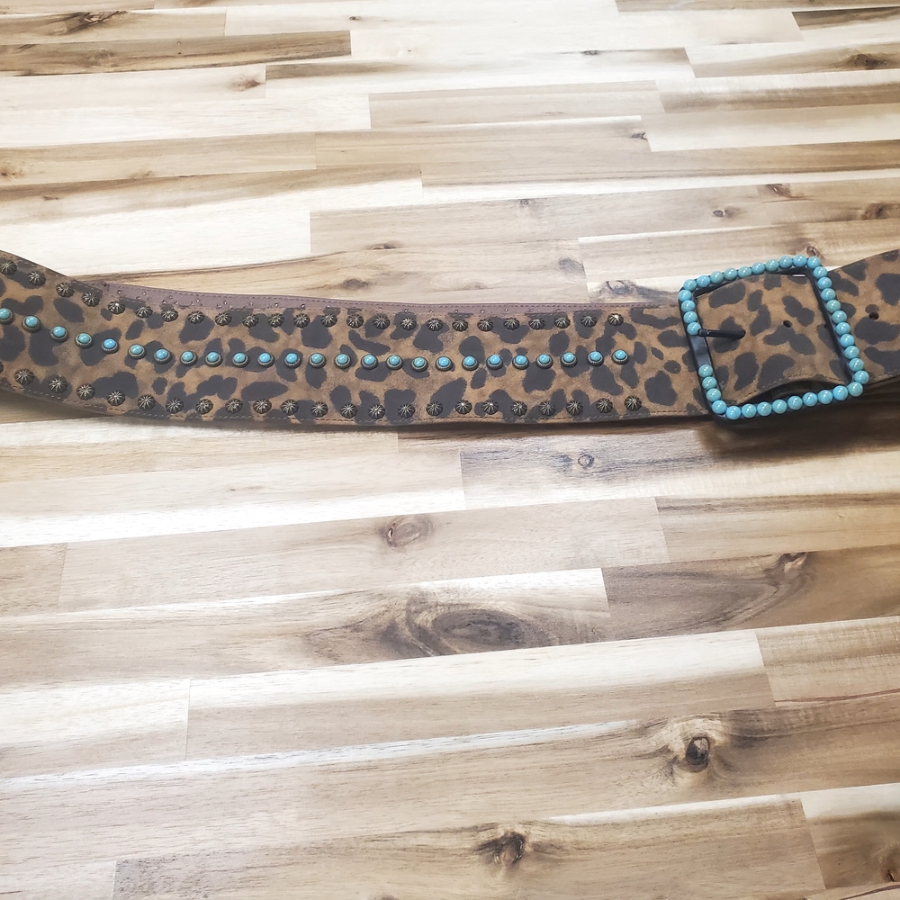 L&B Leopard Pattern Belt with Turquoise Details